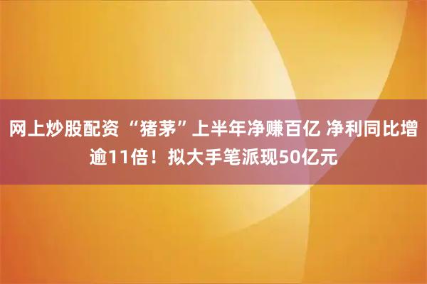 网上炒股配资 “猪茅”上半年净赚百亿 净利同比增逾11倍！拟大手笔派现50亿元
